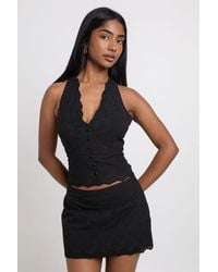 Boohoo - Scallop Edge Broderie Halter Top - Lyst