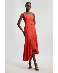 Karen Millen - Satin Back Crepe Cape Detail Woven Jumpsuit - Lyst