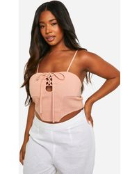 Boohoo - Plus Linen Look Lace Up Corset Top - Lyst