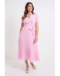 Wallis - Lace Collarless Pleated Midi Dress - Lyst