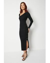 Warehouse - Ribbed Asymetric Neck Button Side Maxi Dress - Lyst
