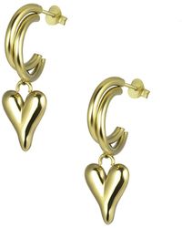 The Jewellery Stockroom - Plated Stainless Steel Heart Charm Stud Hoop - Lyst