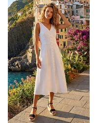 Roman - Sleeveless Button Detail Cotton Midi Dress - Lyst