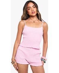 Boohoo - Cotton Poplin Shirred Crop Top - Lyst