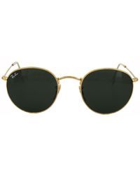 Ray-Ban - Zonnebril Round Metal 3447 001 Goud Groen 47 Mm - Lyst