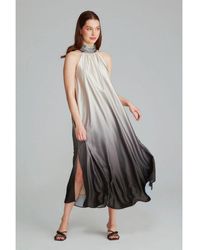 GUSTO - Printed Satin Long Dress - Lyst