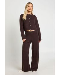 Boohoo - Petite Pocket Detail Crew Neck Knitted Cardigan And Wide Leg Trouser - Lyst