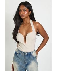 Boohoo - Bengaline Halterneck Cut Out Corset Top - Lyst