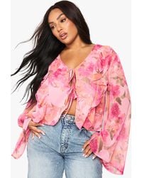 Boohoo - Plus Ruffle Front Tie Blouse - Lyst