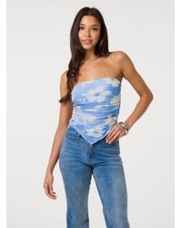 Pink Vanilla - Floral Printed Mesh Bandeau Top - Lyst