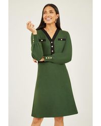 Yumi' - Knitted Shirt Dress With Contrast Detail Viscose - Lyst
