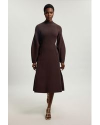 Karen Millen - Wool Look Rounded Sleeve High Neck Knit Midi Dress - Lyst