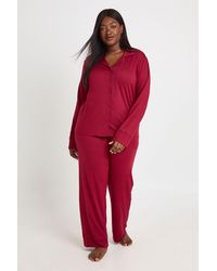 Boohoo - Plus Soft Touch Button Through Shirt And Trouser Pyjama Set - Lyst