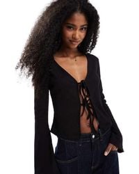 ASOS - Texture Tie Front Top With Flute Sleeve - Lyst