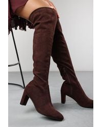 Where's That From - Wheres 'Sonya' Dark Suede Block Heel Over The Knee Boots - Lyst