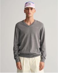 GANT - Classic Cotton V-neck Sweatshirt - Lyst
