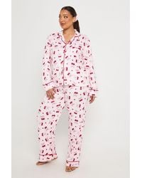 Boohoo - Plus Cherry Print Heart Long Sleeve Shirt & Trouser 3 Piece Pyjama Set - Lyst