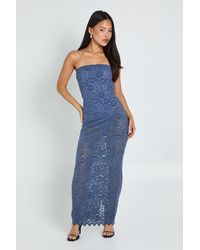 Boohoo - Petite Velvet Lace Bandeau Maxi Dress - Lyst