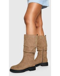 Boohoo - Ruched Calf Height Flat Ankle Boots - Lyst