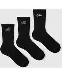 BoohooMAN - 3 Pack Script Embroidered Socks - Lyst