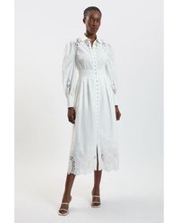 Karen Millen - Cotton Cutwork Balloon Sleeve Woven Midi Dress - Lyst