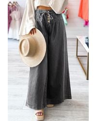 Azura Exchange - Wide Leg Jeans Button Fly Drawstring - Lyst