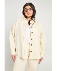 Boohoo - Plus Denim Long Sleeve Horn Button Shirt - Lyst