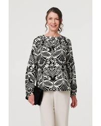 Izabel London - Printed Long Sleeve Button Front Blouse - Lyst