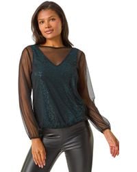 Roman - Mesh Overlay Sparkle Top - Lyst