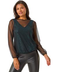 Roman - Mesh Overlay Sparkle Top - Lyst