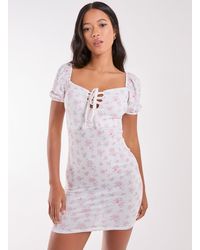 Pink Vanilla - Floral Puff Sleeve Mini Dress - Lyst