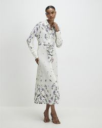 River Island - Midi Shirt Dress Floral Long Sleeve Viscose - Lyst