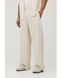 BoohooMAN - Wide Leg Half & Waist Linen Blend Trouser - Lyst