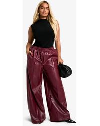 Boohoo - Plus Elasticated Waist Pu Wide Leg Jogger - Lyst