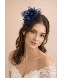 SVNX - Rosette Faux Pearl & Polka Veil Feather Fascinator - Lyst