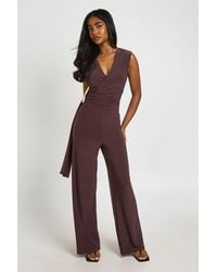 Boohoo - Soft Touch Drape Front Wide Leg Jumpsuit - Lyst