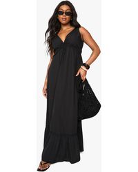 Boohoo - Plus Cotton Poplin Ruched Tie Detail Maxi Dress - Lyst