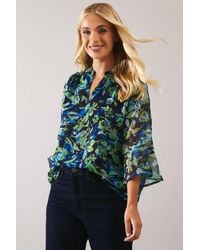 Wallis - Petite Abstract Flower Flute Sleeve Top - Lyst