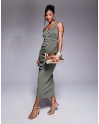 ASOS - Shaped Neckline Wide Strap With Draped Skirt Midi Dress - Lyst