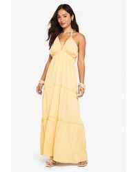 Boohoo - Petite Textured Crinkle Strappy Tiered Maxi Dress - Lyst