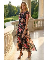Roman - Floral Split Sleeve Midi Dress - Lyst