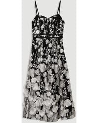 Karen Millen - Floral Applique Corset Detail Woven Midi Dress - Lyst