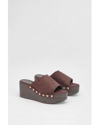 Oasis - Pattie Faux Suede Chunky Casual Wedge Mules - Lyst