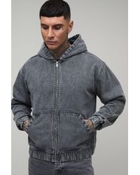BoohooMAN - Tall Washed Denim Zip Up Hoodie - Lyst