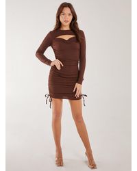 Pink Vanilla - Long Sleeve Letterbox Textured Midi Dress - Lyst