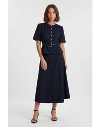 Karen Millen - Tailored Pinstripe Peplum Belted Midi Dress - Lyst