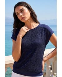 Roman - Lace Panel Stretch Jersey Top - Lyst