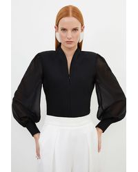 Karen Millen - Bandage Figure Form Zip Detail Chiffon Sleeve Knit Top - Lyst
