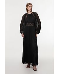 Karen Millen Viscose Blend Sheer Knit Bandeau Pleated Skirt Maxi Dress in  Black | Lyst UK