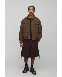 BoohooMAN - Oversized Flannel Ripstop Cargo Overshirt - Lyst
